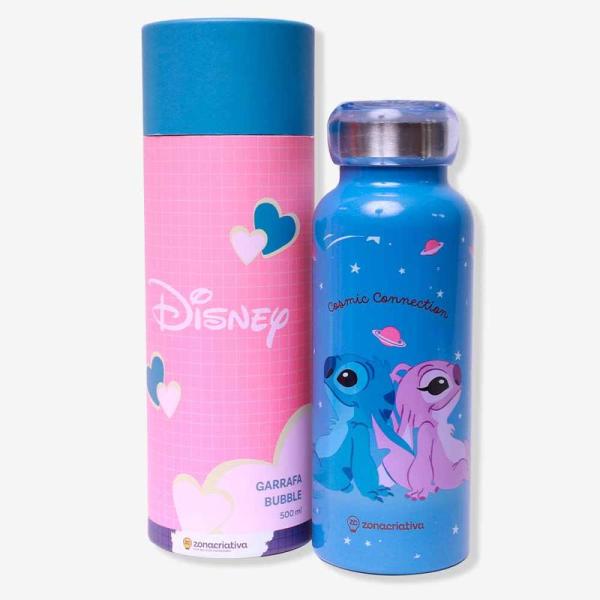 GARRAFA BUBBLE 500ML STITCH E ANGEL NAMORADOS - Imagem 2