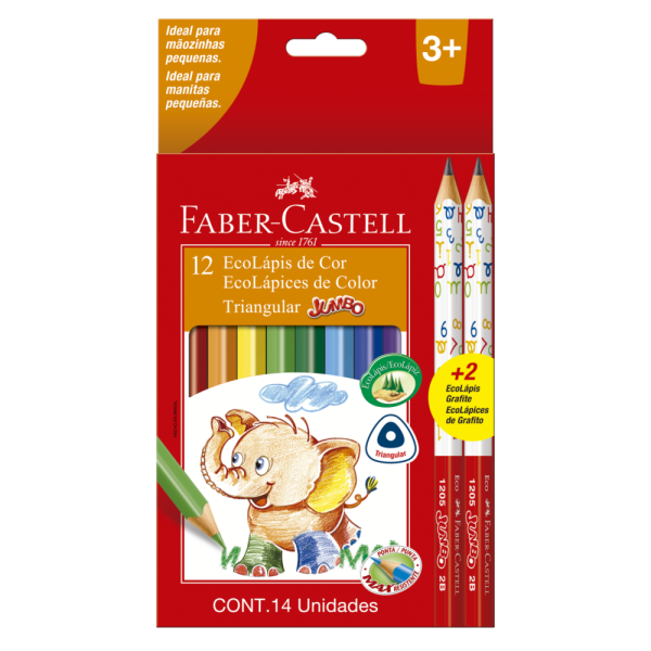 Ecolápis Jumbo Triangular 12 Cores + 2 – Faber-Castell