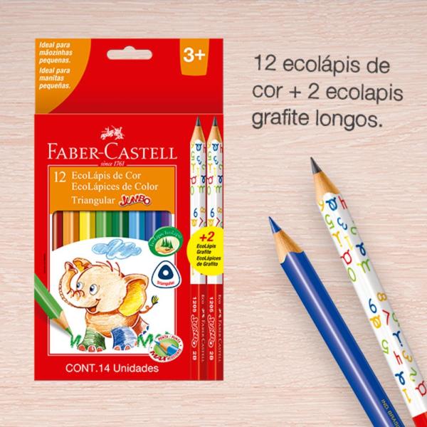 Ecolápis Jumbo Triangular 12 Cores + 2 – Faber-Castell - Imagem 2